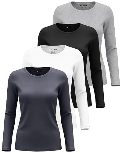 Xaatren 4 Pack Women's Underscrub Shirts Long Sleeve Nurse Cotton Blend Crewneck Slim Fit Tops Soft Stretchy Basic Tee thumbnail 4