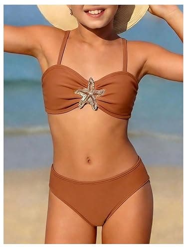 RoseSeek Girl's 2 Piece Padded Bathing Suit Wireless Starfish Swimsuit Spaghetti Strap Vacation Beachwear Set thumbnail 2
