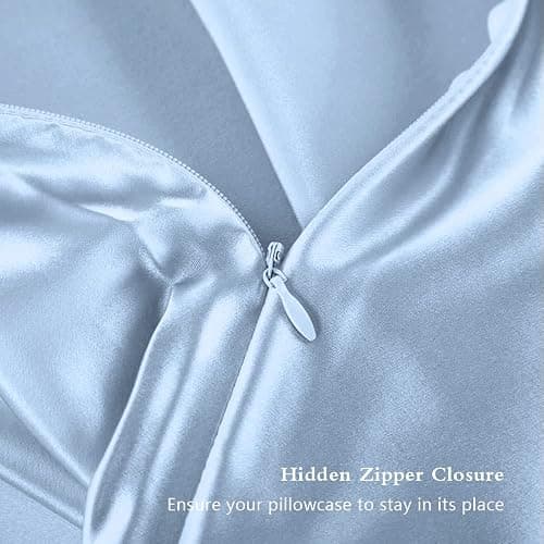 Silk Pillow Cases 2 Pack, Mulberry Silk Pillowcases Standard Set of 2, Health, Anti Acne,Beauty Sleep, Both Sides Natural Silk Satin Pillow Cases for Women 2 Pack with Zipper for Gift, Haze Blue thumbnail 3