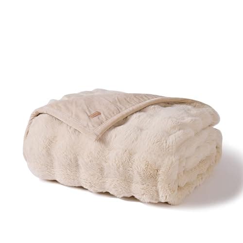 EverGrace Ultra Soft Luxury Fluffy Faux Rabbit Fur Throw Blanket, Thick Warm Bubble Throw for Bed, Cozy Plush Reversible Blankets for Couch, Chair, Sofa, Cream, 60x80 Inches thumbnail 10