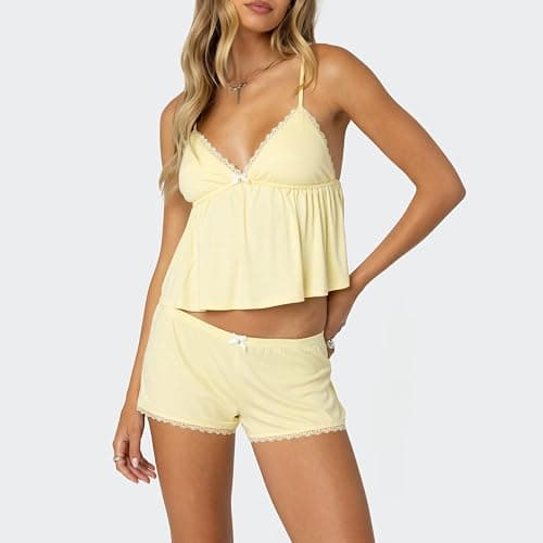 XBTCLXEBCO Lace Pajama Sets for Women 2 Piece Sexy Sleeveless Cami Tank Top and Shorts Pj Set Y2K Matching Lounge Sleepwear thumbnail 2
