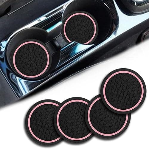 Car Cup Holder Coasters, Dustproof Automotive Interior Accessories Mat,2.75 Inch Non-Slip Insert Water Bottle Holder Pads, Universal for Vehicles, Trucks, RVs and More (Black/Pink, 4PCS) - Image 1