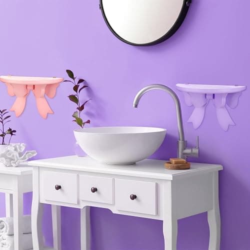 Pinkunn 2 Pcs Bow Floating Shelves Kawaii Shelf Book Stand Farmhouse Rustic Corner Wall Shelf Wooden Bow Tie Rack Princess Room Decor for Nursery Home Bedroom Office Wall Decor(Pink,Purple) thumbnail 5