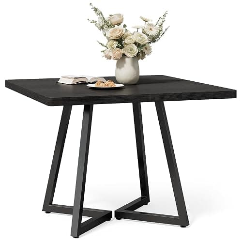 LITTLE TREE 31.5 Inches Small Dining Table for 4, Square Dinner Table for Small Space, Dining Room Tables, Black Wooden Kitchen Table with Metal Legs, Modern Leisure Cafe Table for Apartment - Image 1