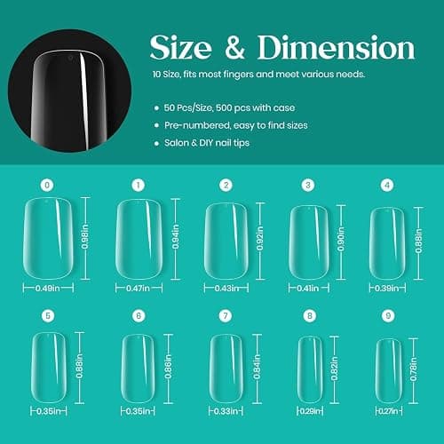 Beetles Medium Square Nail Tips, 500Pcs Nail Kit Medium Square | Pre Shaped Clear Full Cover False Nails for Gel Art Polish Soak Off Lamp Nail Extensions Acrylic Press on Nail Tips thumbnail 5