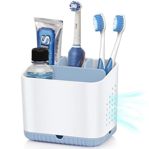 PARKMANI Toothbrush Holders for Bathrooms, Kids Electric Toothbrush and Toothpaste Holder, 4 Slots Tooth Brushing Holder for Bathroom Organizer Countertop, Bathroom Accessories (Blue) - Image 1
