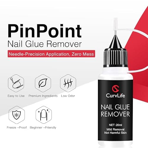 Curvlife 20ml Pinpoint Nail Glue Remover for Press on, Multi-Functional Remover for Nails Tips, Gentle Glue Remover for Gel x Nails, Non-Acetone Nail Polish Remover thumbnail 2