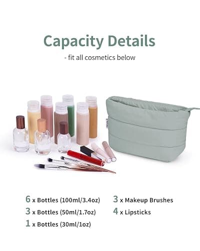 Travel Makeup Bag Large Cosmetic Bag Makeup Case Organizer for Women (Quilted Sage Green) thumbnail 4