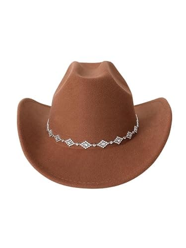 Verdusa Women's Western Cowboy Hat Rhinestone Wide Brim Cowgirl Hat - Image 1