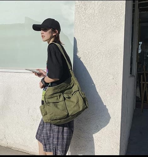 Canvas Messenger Bag Large Crossbody Bag with Multiple Pockets Canvas Shoulder Tote Bag for Women and Men thumbnail 4