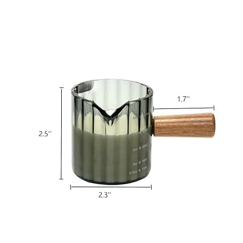 Espresso Cups Set of 2, 4 OZ Espresso Shot Glasses with Wood Handle, V-Shaped Spouts Cups, Ribbed Milk Frothing Pitcher, Glass Measuring Cup, Coffee Espresso Accessories, Demitasse Cups, Small (Gray) thumbnail 3