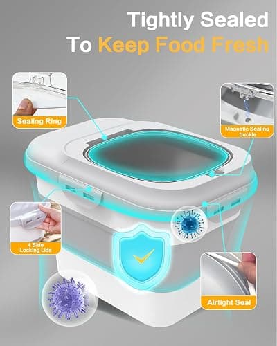 ANVS Dog Food Storage Container - Collapsible Dog Food Container with Airtight Lids, and Scoop,Dry Food For Dog, Cat and Other Pet Food (Grey, 10 lbs) thumbnail 2