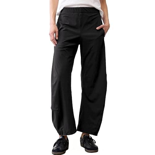 SeeLuNa Women Barrel Travel Pants Elastic Waistband Tapered Leg Baggy Mid Rise Work Trousers Lounge Pant with Pockets - Image 1