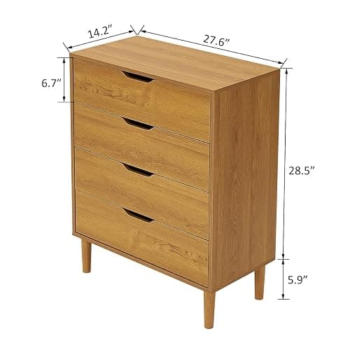 Panana Wooden Chest of 4 Drawers, Modern Bedside Cabinet Storage Organiser Unit Wooden Leg Living Room Hallway Bedroom Office Oak thumbnail 3
