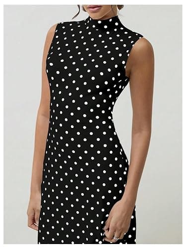 Milumia Women's Polka Dots Maxi Tank Dress Vintage Mock Neck Sleeveless Elegant Long Dresses thumbnail 4