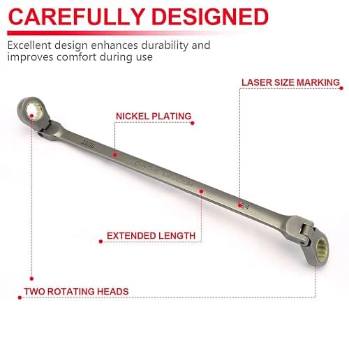 6-Piece Extra Long SAE CR-V Steel Flex-Head Ratcheting Wrench Set, Double Box End Wrench Set with Pouch thumbnail 5