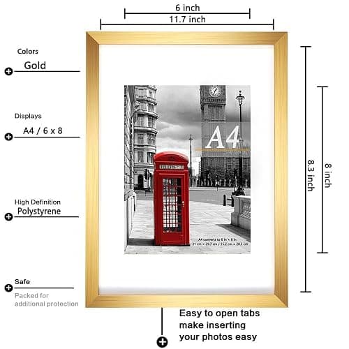 Scholar Tree Gold Picture Frame A4 with Mount,Set of 3,A4 Frame,A4 Picture Frame,Freestanding and Wall Mountable thumbnail 3