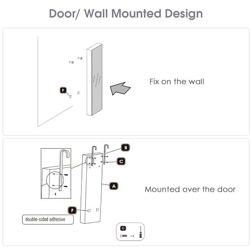 Giantex Wall Door Mounted Jewelry Armoire Cabinet with 47.5" Full Length Mirror, 2 LEDs Lockable Jewelry Organizers and Storage with 2 Drawers, Over the Door Jewelry Organizer Cabinet (White) thumbnail 9