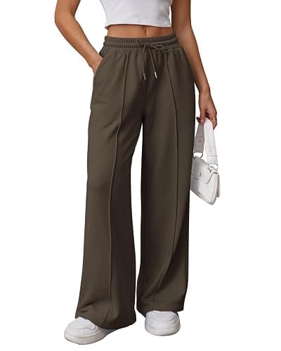 ATHMILE Womens Wide Leg Sweatpants High Waisted Baggy Pants Fashion Teen Girl Drawstring Athletic Joggers - X-Small - Coffee - Image 1