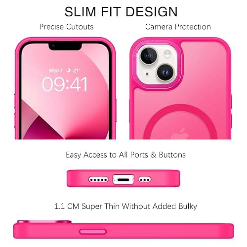 BENTOBEN Magnetic for iPhone 13 Case & iPhone 14 Case [Compatible with Magsafe] Translucent Matte Phone Case iPhone 13/14 Slim Thin Shockproof Women Men Protective Cover Cases, Hot Pink thumbnail 8