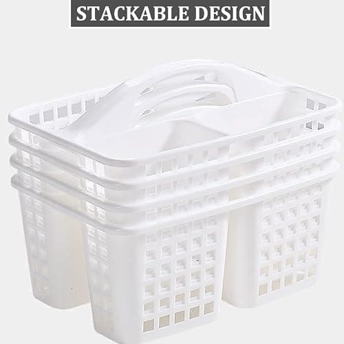 MONKEYONE 3 Compartments Plastic Shower Caddy Basket, Portable Divided Cleaning Caddy Organizer with Handle (White) thumbnail 5
