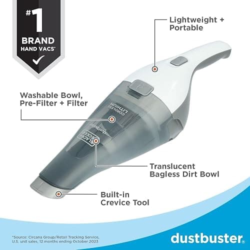 BLACK+DECKER dustbuster Cordless Handheld Vacuum, Portable Car Vacuum Cordless Rechargeable, Wall Mount, Strong Suction QuickClean (HNVC215B10) thumbnail 4