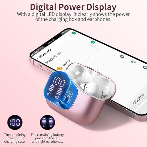 Wireless Earbuds Bluetooth 5.3 Headphones Bass Stereo Ear Buds with Noise Cancelling Mic LED Display in Ear Earphones IP7 Waterproof 36H Playtime for Laptop Pad Phones Sports Workout Pink Gold thumbnail 6
