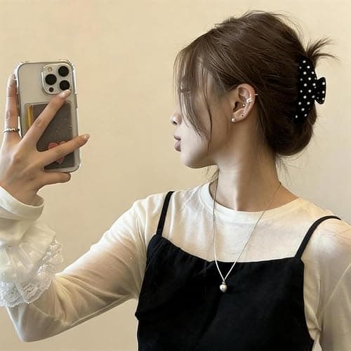 2PCS Large Shark Claw Clips French Sweet Wave Point Hair Clips Black White Hair Clips Back Of The Head Claw Clip Elegant Hair Accessories for Thick Thin Hair for Women's Commuting Daily School Stuff thumbnail 9