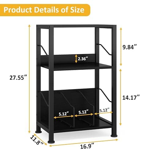 Hosfais 3 Tier Record Player Stand, Retro Vinyl Record Storage End Table Records for Living Room Bedroom (Black) thumbnail 3