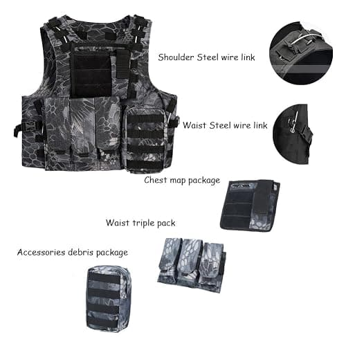 QMFIVE MOLLE RRV Assault Combat Vest with pouch/Traning Protective Security Vest for Tactical Hunting Airsoft Outdoor - BK thumbnail 5