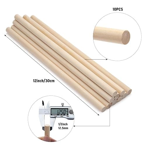 Wooden Dowel Rods Wood Dowels, 10PCS 1/2 x 12 Round Wooden Sticks for Crafts, Macrame Dowels, Unfinished Hardwood Sticks for Crafting, Arts and DIYers, Tiered Cake Support and Wedding Ribbon Wands thumbnail 3