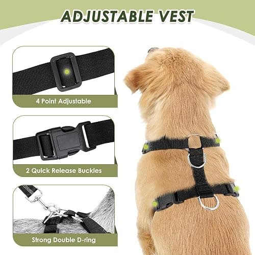 SlowTon Dog Seat Belt Harness for Car, Dog Car Harness Adjustable Mesh Breathable & Dog Seatbelt Safety Tether with Elastic Bungee for Small Medium Large Pets(Black, Double Clip, M) thumbnail 4