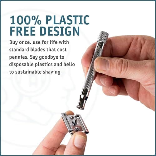 MERKUR 23C Double Edge Safety Razor - Polished Chrome, Long Knurled Brass Handle, Made in Germany, Plastic-Free, Three Piece Design, Closed Comb, Straight Bar thumbnail 11