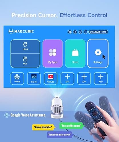 Magcubic Mini Projector with WiFi 6 and Bluetooth 5.4, Portable Projector 4K Support, 5W Soundbase Speaker, Auto Vertical Keystone 180°Rotatable Smart Proyector for Movie Home Outdoor thumbnail 6