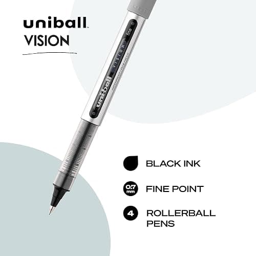 uni-ball Vision Stick Roller Ball Pens, Fine Point, Black Ink, Pack of 4 thumbnail 2