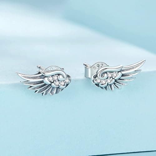 925 Sterling Silver Angel Wing Feather Stud Earrings for Women,Jewelry Gift for Friend Mom thumbnail 5