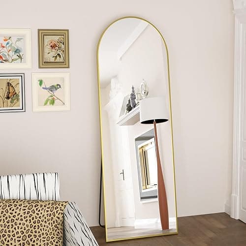 Koonmi Bogen Ganzkörperspiegel, 44 x 147 cm Gewölbter Standspiegel in voller Länge, an der Wand montiert, lehnend, Bodenspiegel Ganzkörper als Ankleide Eitelkeitsspiegel für Wohnzimmer, Gold thumbnail 6
