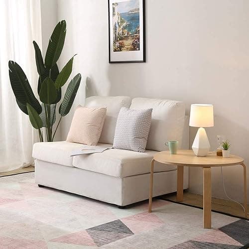 SOTTAE Modern Small Ceramic Table Lamp, White Irregular Geometric Bedside Table lamp for Bedroom,Nightstand Lamps with White Fabric Shade, Small Lamp for Kitchen Living Room thumbnail 5