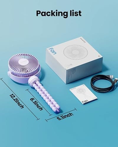 Gaiatop Mini Electric Fan with 360 Rotation, 5.5mm Gaps, Rechargeable Battery, 3 Speeds, Purple | Battery Operated Detachable, 3 Speed Rechargeable, 360° Rotate Flexible Tripod, Cooling for Car Seat Crib Treadmill Travel thumbnail 2