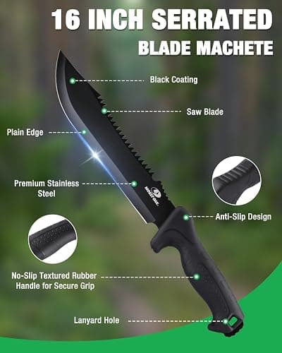 Mossy Oak 16" Heavy Duty Machete with Saw and Sheath | Sharp Dual-Edge Blade, Ergonomic Non-Slip Handle for Bushcraft, Outdoor Hunting, Garden Cutting and Yard Work thumbnail 3