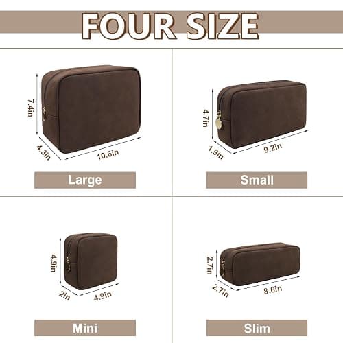 UIXIZQ Small Makeup Pouch for Purse, Suede Travel Toiletry Storage Pouch Cute Preppy Cosmetic Bag for Women Girls, Waterproof Makeup Organizer Skincare Bag Purse with Zipper (Small-Coffee) thumbnail 2