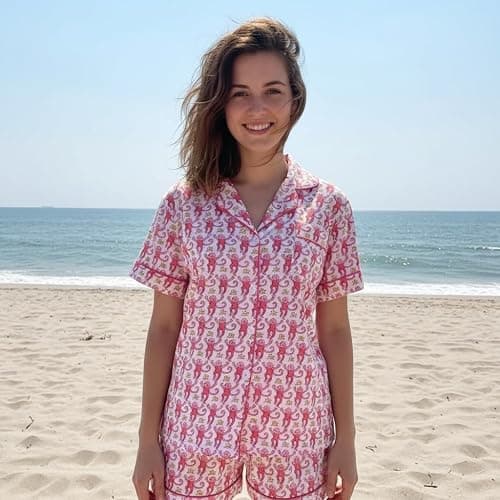 Cedemtuni Cute Pajama Sets for Women 2 Piece Y2k Monkey Button Down Pjs Holiday Sleepwear thumbnail 3