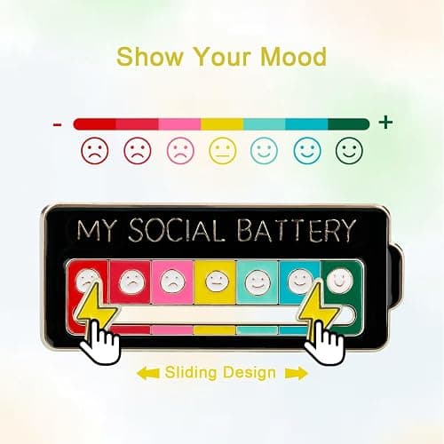 4PCS Social Battery Pin,My Social Battery Slider Pin,Funny Interactive Brooch Enamel Pins,Cute Mood Pins 7 Days a Week for Backpacks Clothing Hat Bags Scarves thumbnail 4