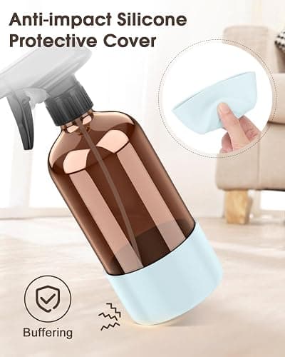 Bontip Glass Spray Bottle with Silicone Sleeve Protection, Amber Glass Spray Bottle Set for Window Cleaner Aromatherapy Facial Hydration Watering Flowers Hair Care 2 Pack/16 oz (Black & Blue, 16 oz) thumbnail 5