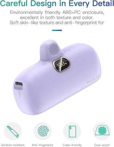 Kuulaa Portable Charger USB C with Built-in USB-C Plug, 5000mAh PD20W Fast Charging Power Bank, LCD Digital Display Battery Pack for iPhone 15/16,Samsung S22/S23 & Android (Purple) thumbnail 8