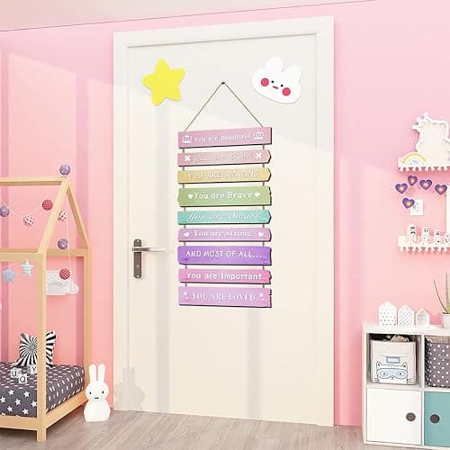 Pink Room Decor for Teen Girls Aesthetic, Cute Bedroom Wall Decor for Baby Girl, Boho Rainbow Wall Art Signs, Trendy Stuff Decorations for Kids Nursery Bed Room Dorm Classroom Bathroom thumbnail 7