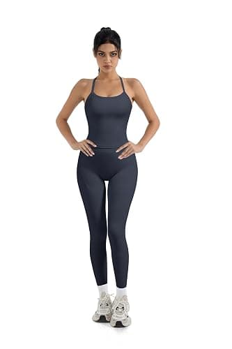 SUUKSESS Women 2 Piece Workout Sets Compression Tummy Control Leggings with Pockets Halter Built in Bra Tank Tops thumbnail 2