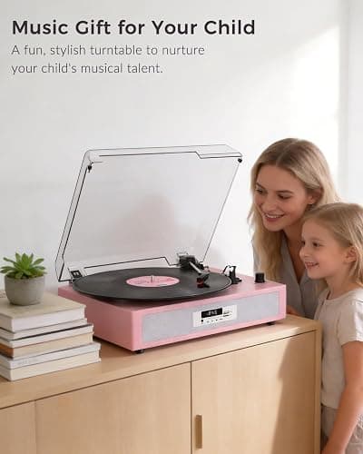VICTRESS Vinyl Record Player, Built-in Dual Speakers, Anti-Vibration, Pink | Vintage Vinyl Player, 3-Speed Bluetooth Turntable with USB Recording & Playback, 5 EQ Modes, RCA Out, LED Display, Auto Stop thumbnail 10