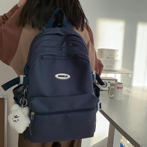 VTTDB Kawaii Backpack with Cute Accessories Casual Aesthetic Daypack Simple Laptop Bag Waterproof Travel Rucksack for Women (dark blue) thumbnail 4