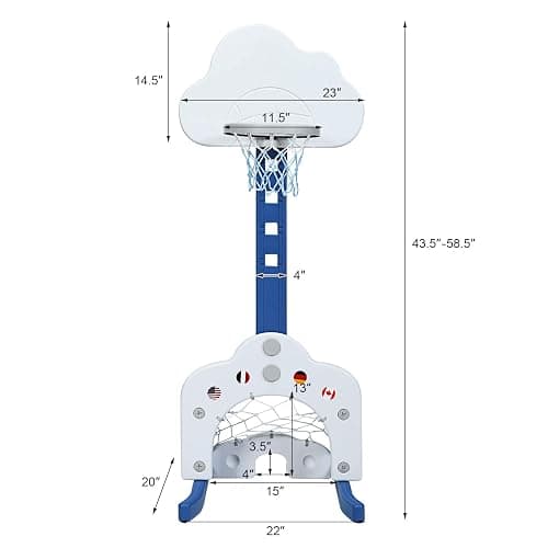 Costzon Kids Basketball Hoop, Toddler Sports Activity Center w/ 5 Adjustable Height Levels, Basketball Soccer Golf Game Set, Indoor Outdoor Basketball Hoop Set Best Gift for Baby Infant White Clouds - White Clouds - 22” x 20'' x 58.5''(L X W X H) thumbnail 7